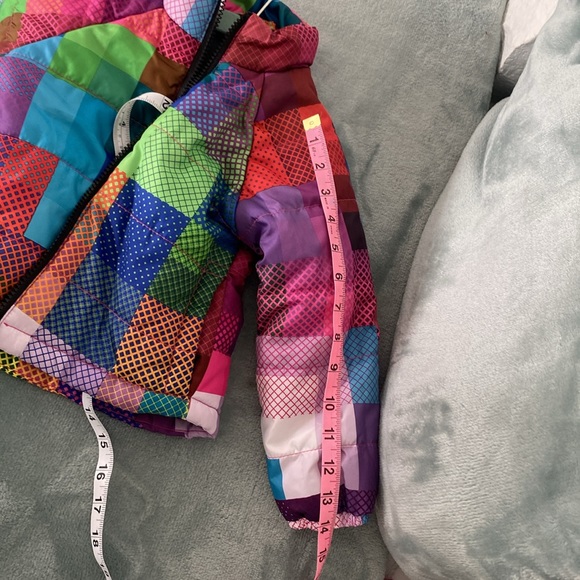 Puffer style jacket with patchwork look fabric front zipper two front pockets - Picture 12 of 12